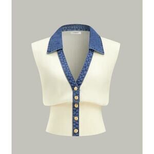 Commense Denim Trim Metal Button Knit Vest – Size M (US 6) – New With Tags